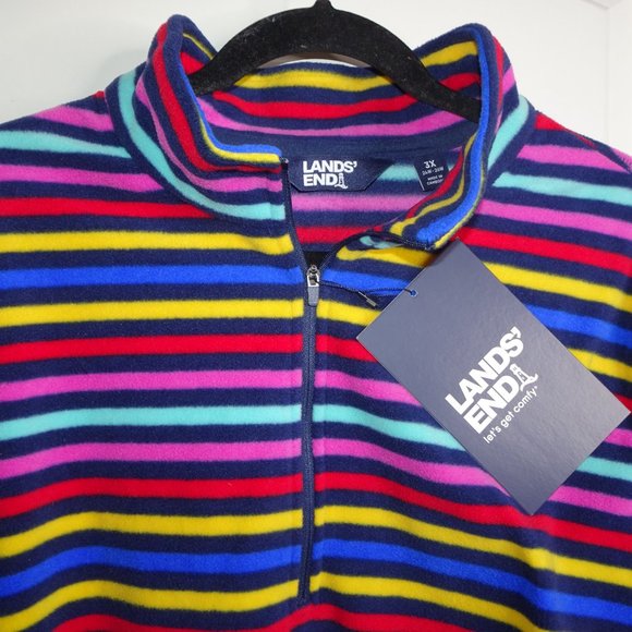 Nautical Striped Lands' End Fleece Quarter Zip Pullover - Picture 3 of 7